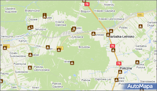 mapa Brzustów gmina Garbatka-Letnisko, Brzustów gmina Garbatka-Letnisko na mapie Targeo