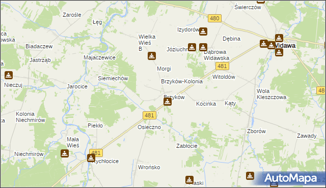 mapa Brzyków gmina Widawa, Brzyków gmina Widawa na mapie Targeo