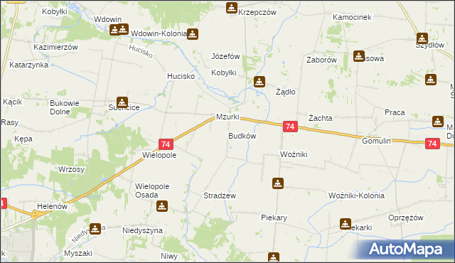 mapa Budków gmina Wola Krzysztoporska, Budków gmina Wola Krzysztoporska na mapie Targeo