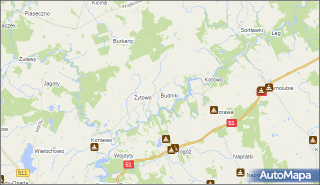 mapa Budniki, Budniki na mapie Targeo