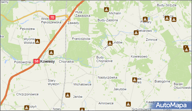 mapa Budy Chojnackie, Budy Chojnackie na mapie Targeo