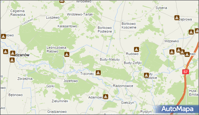 mapa Budy-Matusy, Budy-Matusy na mapie Targeo