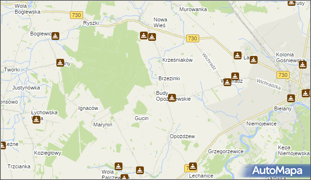 mapa Budy Opożdżewskie, Budy Opożdżewskie na mapie Targeo