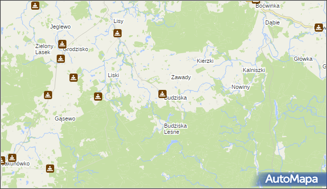 mapa Budziska gmina Banie Mazurskie, Budziska gmina Banie Mazurskie na mapie Targeo