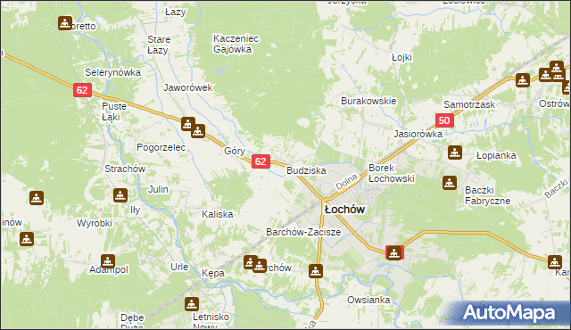 mapa Budziska gmina Łochów, Budziska gmina Łochów na mapie Targeo