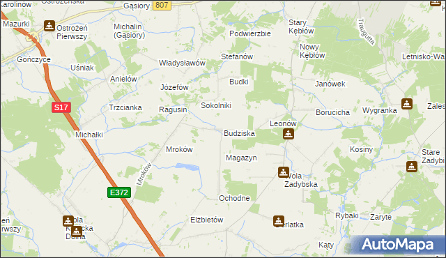 mapa Budziska gmina Trojanów, Budziska gmina Trojanów na mapie Targeo