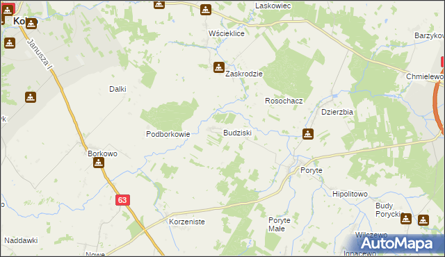 mapa Budziski gmina Stawiski, Budziski gmina Stawiski na mapie Targeo