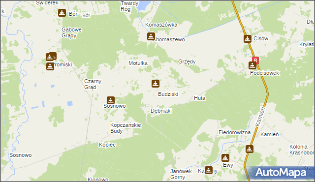 mapa Budziski gmina Sztabin, Budziski gmina Sztabin na mapie Targeo