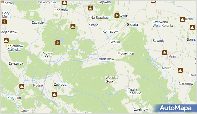 mapa Budzisław gmina Słupia Konecka, Budzisław gmina Słupia Konecka na mapie Targeo