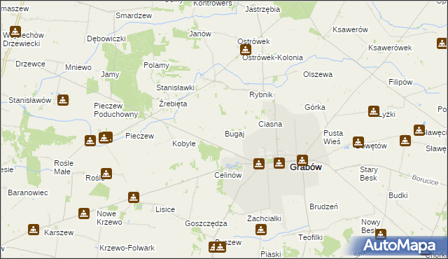 mapa Bugaj gmina Grabów, Bugaj gmina Grabów na mapie Targeo