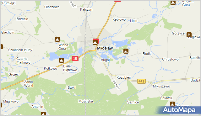 mapa Bugaj gmina Miłosław, Bugaj gmina Miłosław na mapie Targeo