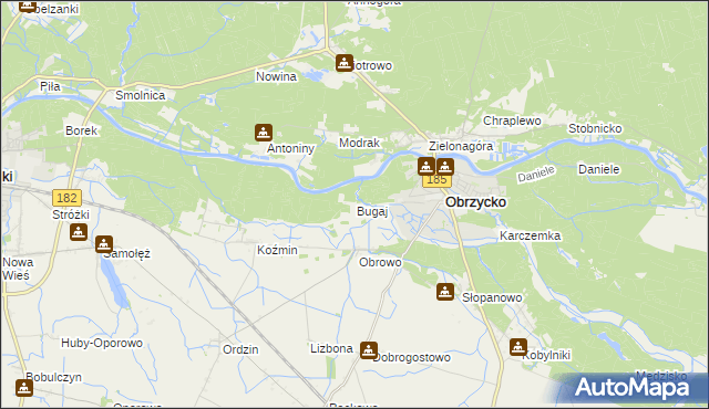 mapa Bugaj gmina Obrzycko, Bugaj gmina Obrzycko na mapie Targeo