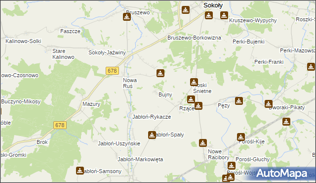 mapa Bujny gmina Sokoły, Bujny gmina Sokoły na mapie Targeo