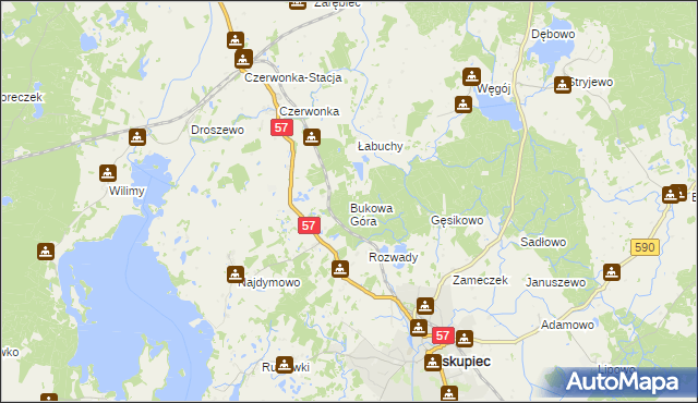 mapa Bukowa Góra gmina Biskupiec, Bukowa Góra gmina Biskupiec na mapie Targeo