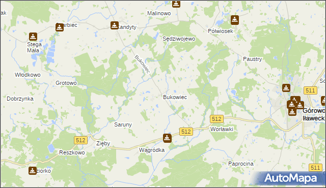 mapa Bukowiec gmina Górowo Iławeckie, Bukowiec gmina Górowo Iławeckie na mapie Targeo