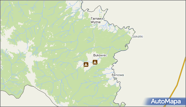 mapa Bukowiec gmina Lutowiska, Bukowiec gmina Lutowiska na mapie Targeo