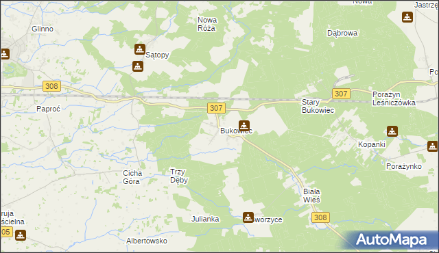 mapa Bukowiec gmina Nowy Tomyśl, Bukowiec gmina Nowy Tomyśl na mapie Targeo