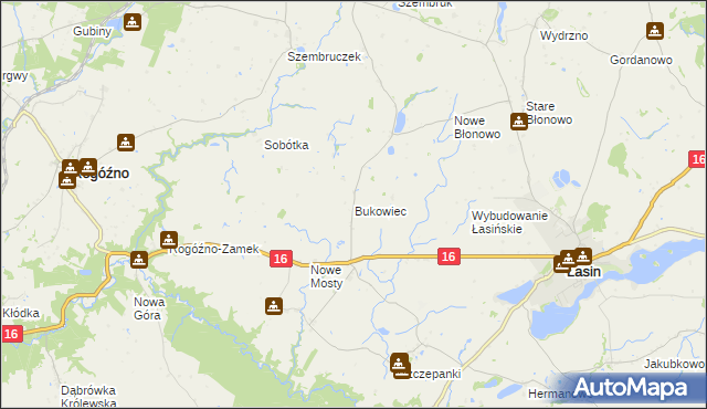 mapa Bukowiec gmina Rogóźno, Bukowiec gmina Rogóźno na mapie Targeo