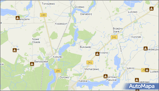 mapa Bukowiec gmina Wągrowiec, Bukowiec gmina Wągrowiec na mapie Targeo