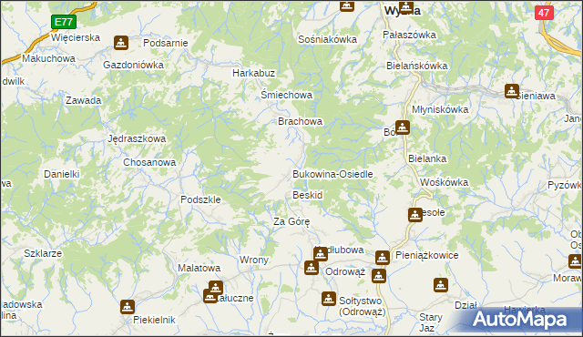 mapa Bukowina-Osiedle, Bukowina-Osiedle na mapie Targeo