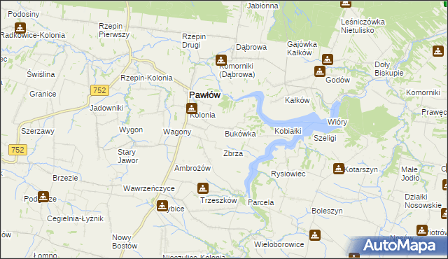 mapa Bukówka gmina Pawłów, Bukówka gmina Pawłów na mapie Targeo