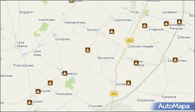 mapa Bukownica gmina Krobia, Bukownica gmina Krobia na mapie Targeo