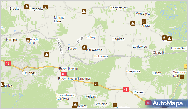 mapa Bukowno gmina Olsztyn, Bukowno gmina Olsztyn na mapie Targeo