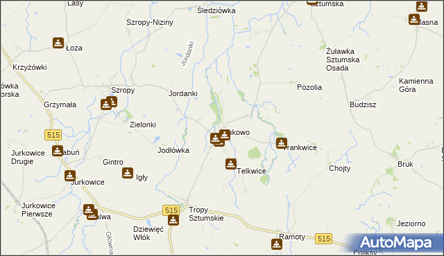 mapa Bukowo gmina Stary Targ, Bukowo gmina Stary Targ na mapie Targeo