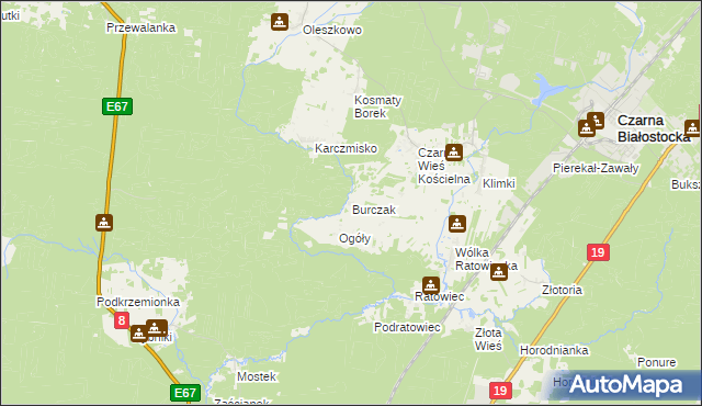 mapa Burczak gmina Czarna Białostocka, Burczak gmina Czarna Białostocka na mapie Targeo