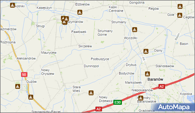 mapa Buszyce gmina Baranów, Buszyce gmina Baranów na mapie Targeo