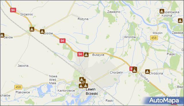 mapa Buszyce gmina Lewin Brzeski, Buszyce gmina Lewin Brzeski na mapie Targeo