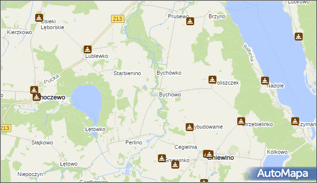 mapa Bychowo gmina Gniewino, Bychowo gmina Gniewino na mapie Targeo