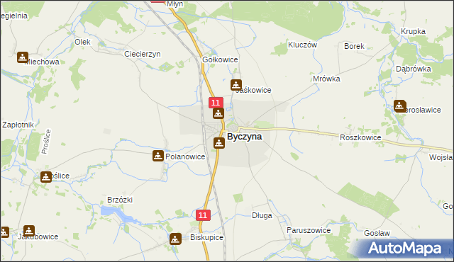 mapa Byczyna powiat kluczborski, Byczyna powiat kluczborski na mapie Targeo