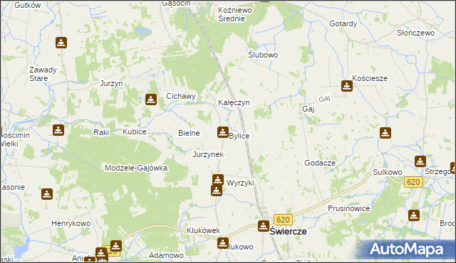 mapa Bylice gmina Świercze, Bylice gmina Świercze na mapie Targeo