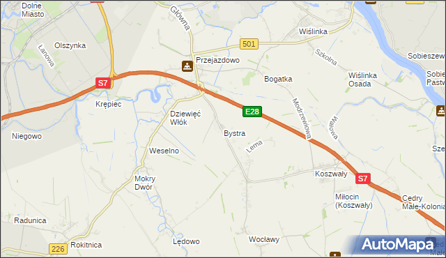 mapa Bystra gmina Pruszcz Gdański, Bystra gmina Pruszcz Gdański na mapie Targeo