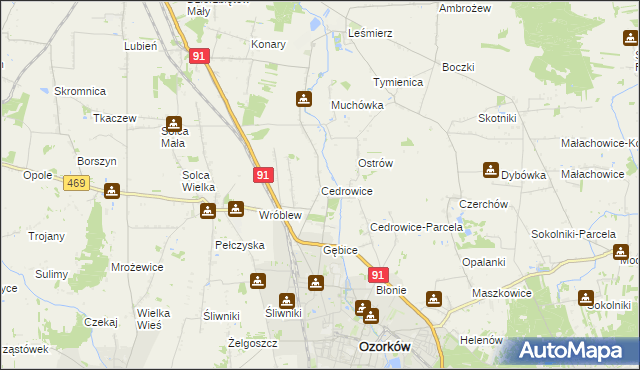 mapa Cedrowice, Cedrowice na mapie Targeo