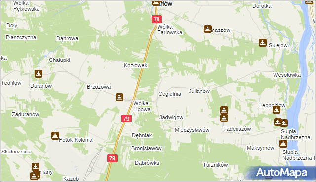 mapa Cegielnia gmina Tarłów, Cegielnia gmina Tarłów na mapie Targeo