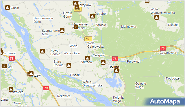 mapa Celejów gmina Wilga, Celejów gmina Wilga na mapie Targeo