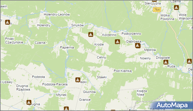 mapa Celiny gmina Raków, Celiny gmina Raków na mapie Targeo