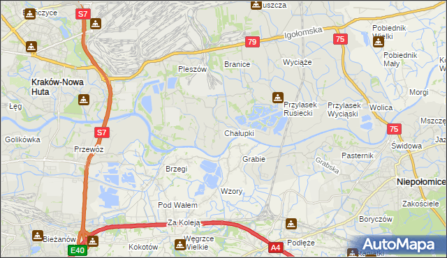 mapa Chałupki gmina Kraków, Chałupki gmina Kraków na mapie Targeo