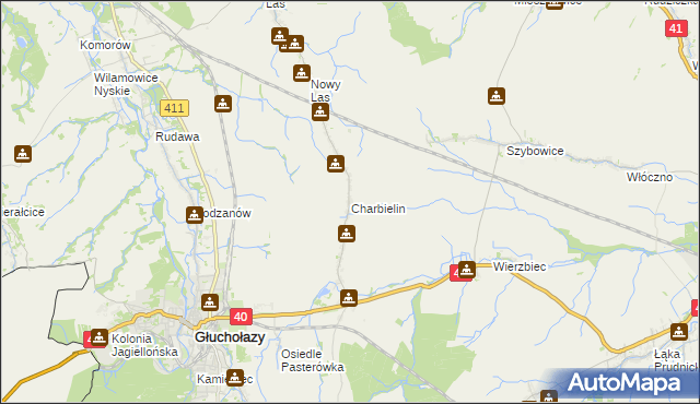 mapa Charbielin gmina Głuchołazy, Charbielin gmina Głuchołazy na mapie Targeo