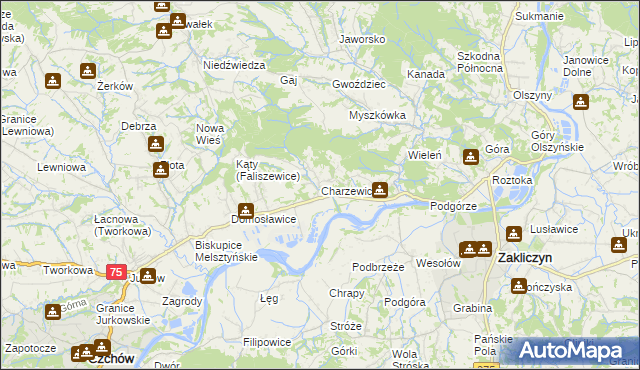 mapa Charzewice, Charzewice na mapie Targeo