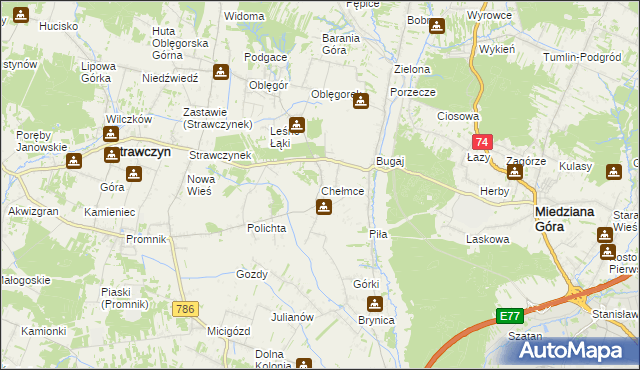 mapa Chełmce gmina Strawczyn, Chełmce gmina Strawczyn na mapie Targeo