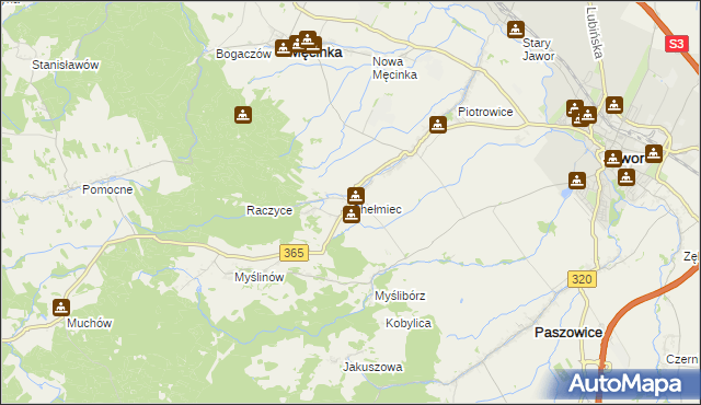 mapa Chełmiec gmina Męcinka, Chełmiec gmina Męcinka na mapie Targeo