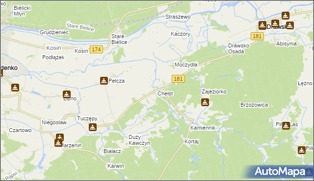 mapa Chełst gmina Drawsko, Chełst gmina Drawsko na mapie Targeo