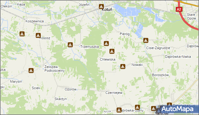 mapa Chlewiska gmina Kotuń, Chlewiska gmina Kotuń na mapie Targeo