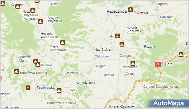 mapa Chłopków gmina Frampol, Chłopków gmina Frampol na mapie Targeo