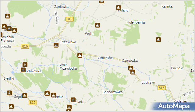 mapa Chmielów gmina Dębowa Kłoda, Chmielów gmina Dębowa Kłoda na mapie Targeo