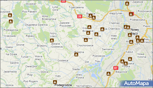 mapa Chochorowice, Chochorowice na mapie Targeo