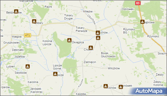 mapa Chocim gmina Kawęczyn, Chocim gmina Kawęczyn na mapie Targeo